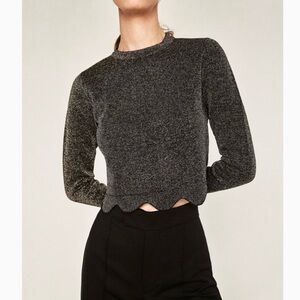Zara scalloped knit crop top sparkly metallic top
